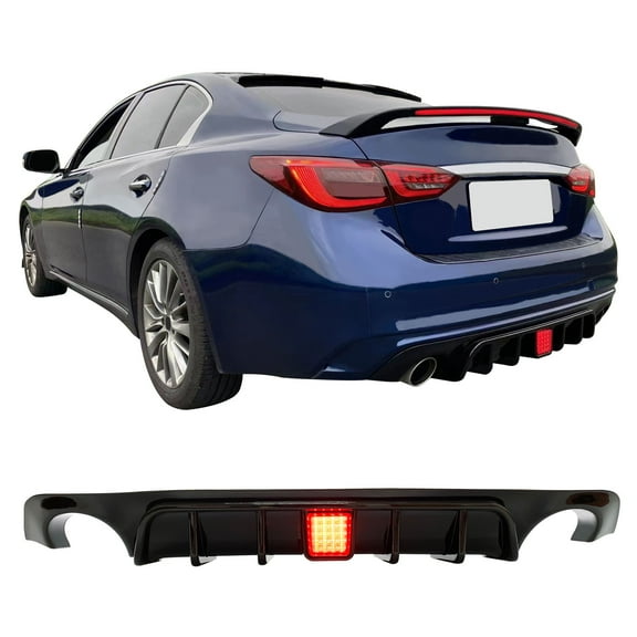 IKON MOTORSPORTS, Rear Diffuser Compatible With 2018-2022 infiniti Q50, PP Add-On Rear Bumper Lip Diffuser Spoiler Splitter Kit With Brake Light