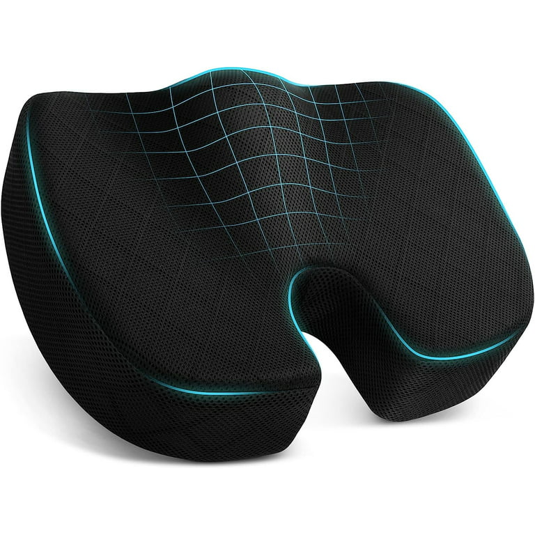 HxLmn Large Pressure Relief Office Car Seat Cushion with Longer 10 Inches  U-Cutout,Sciatica & Back Coccyx Tailbone Pain Relief Chair Pad,Memory Foam
