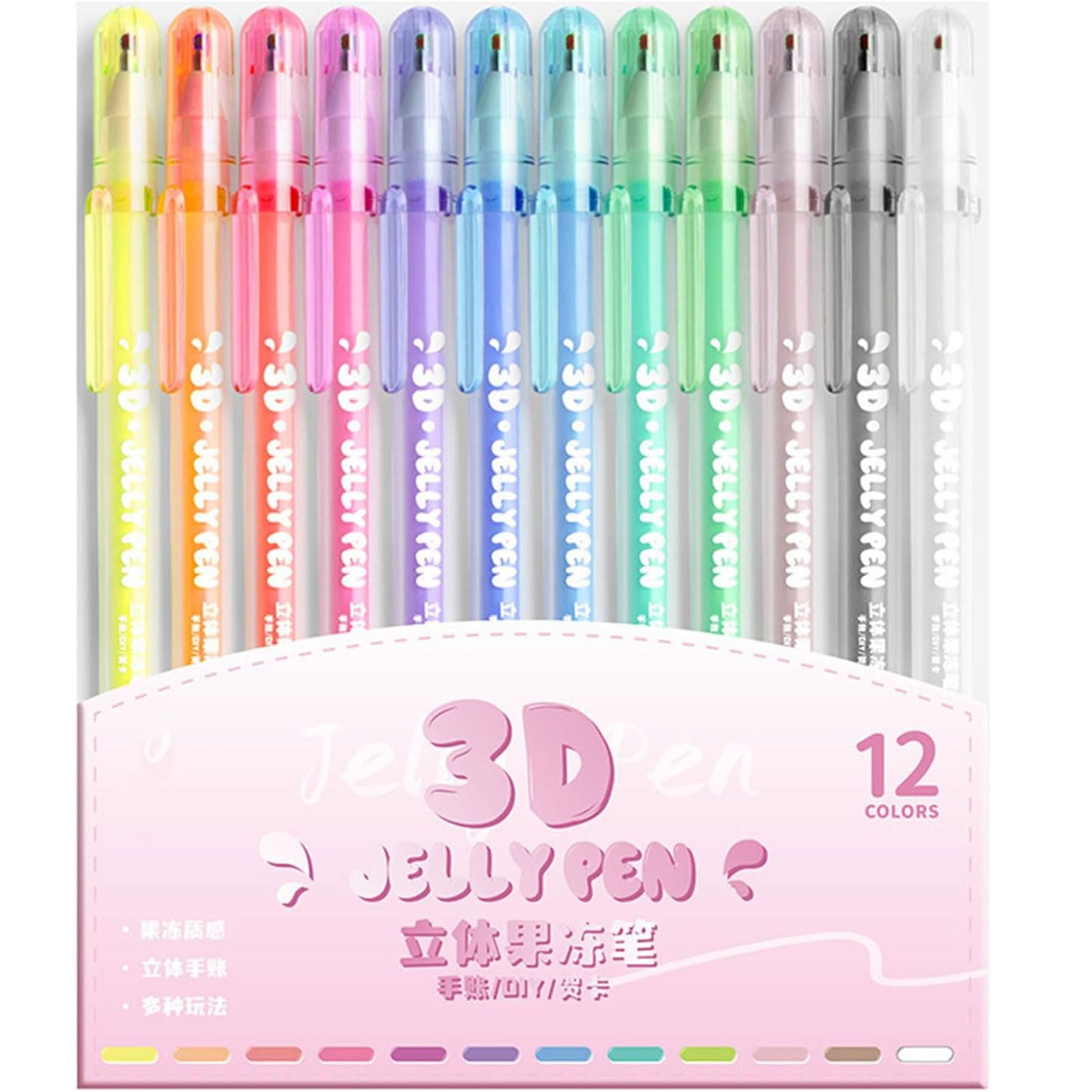 3D Jelly Pen Set, 12 PCS 3D Glossy Jelly Pens, Assorted Colors Gel Ink Pens, Back to School, Smooth Pens for Writing, Note-Taking, College Supplies for Journaling, Writing, Coloring
