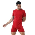 thumbnail image 3 of CHICTRY Mens One-Piece Short Sleeve Swimming Jumpsuit Front Zipper Press Button Crotch Boxer Rompers Bodysuit Red L, 3 of 7