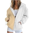 thumbnail image 1 of Timegard Zip up Hoodies for Women Long Sleeve Color Block Sweatshirts Fall Winter Loose Comfy Jacket, 1 of 5