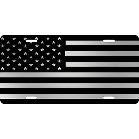Subdued Black and Silver USA Flag License Plate Novelty Auto Car Tag Vanity Gift American Patriotic US