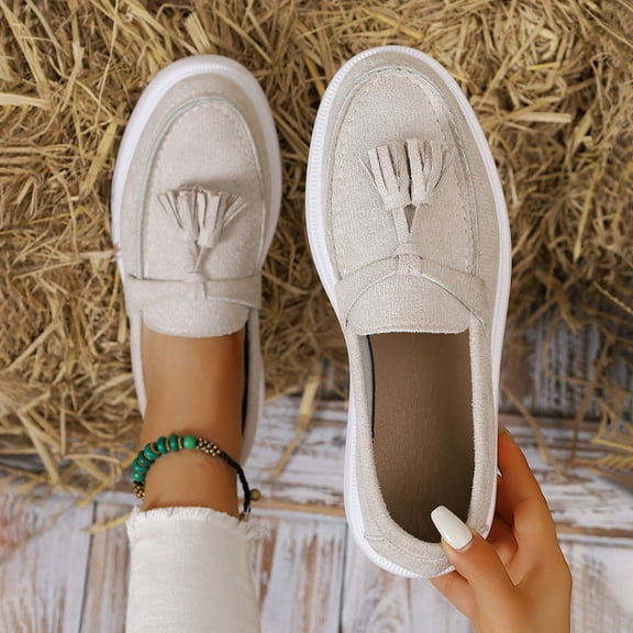 Tawop Women Shoes Slip On Casual Flat Non Slip Shoes Round Toe Loafers Tassels