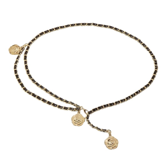 Fashion Waist Chain Belt Bracelet Leather Belly Chain Belt Decorative Adjustable Black