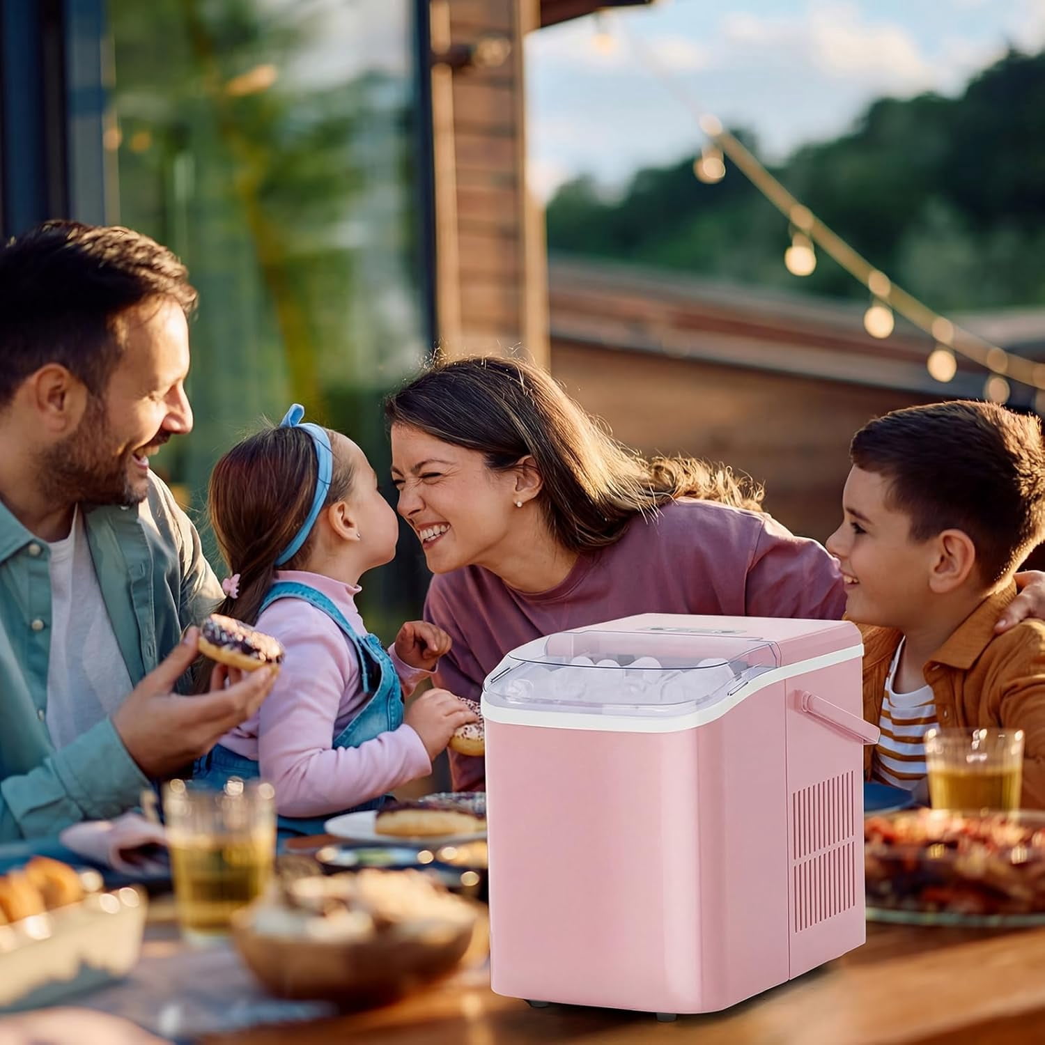 Portable Ice Maker Countertop, 9 Bullet Ice Cubes in 6 Mins, 26lbs/Day, Self-Cleaning, 1.5L Tank, Pink