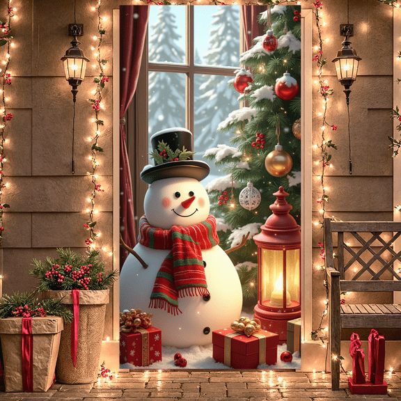 Christmas Theme Holiday Banner Gingerbread Man Decoration Festive Wreath Candy Cane Design for Winter Celebration Indoor Party Home Decor