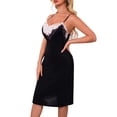 thumbnail image 3 of JSGEK Women Contrast Lace Trim Spaghetti Strap Chemise Dress Satin Fabric Nightwear Lingerie Set Black L, 3 of 6