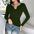 thumbnail image 5 of Olyvenn Women Long Sleeve Shirts Built-in Shelf Bra Tops Rib-Knit Top Spring Outfits 2025 V Notch Ribbed Slim Fitted Casual Basic Crop Top Green 6, 5 of 9