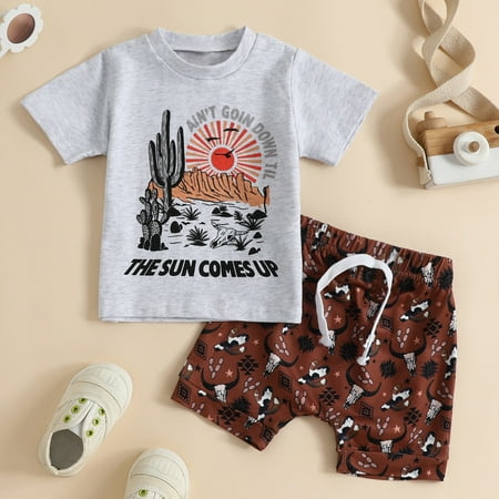

Toddler Boys Outfit Sets Short Sleeve Cartoon Printed T Shirt Tops Shorts Suits