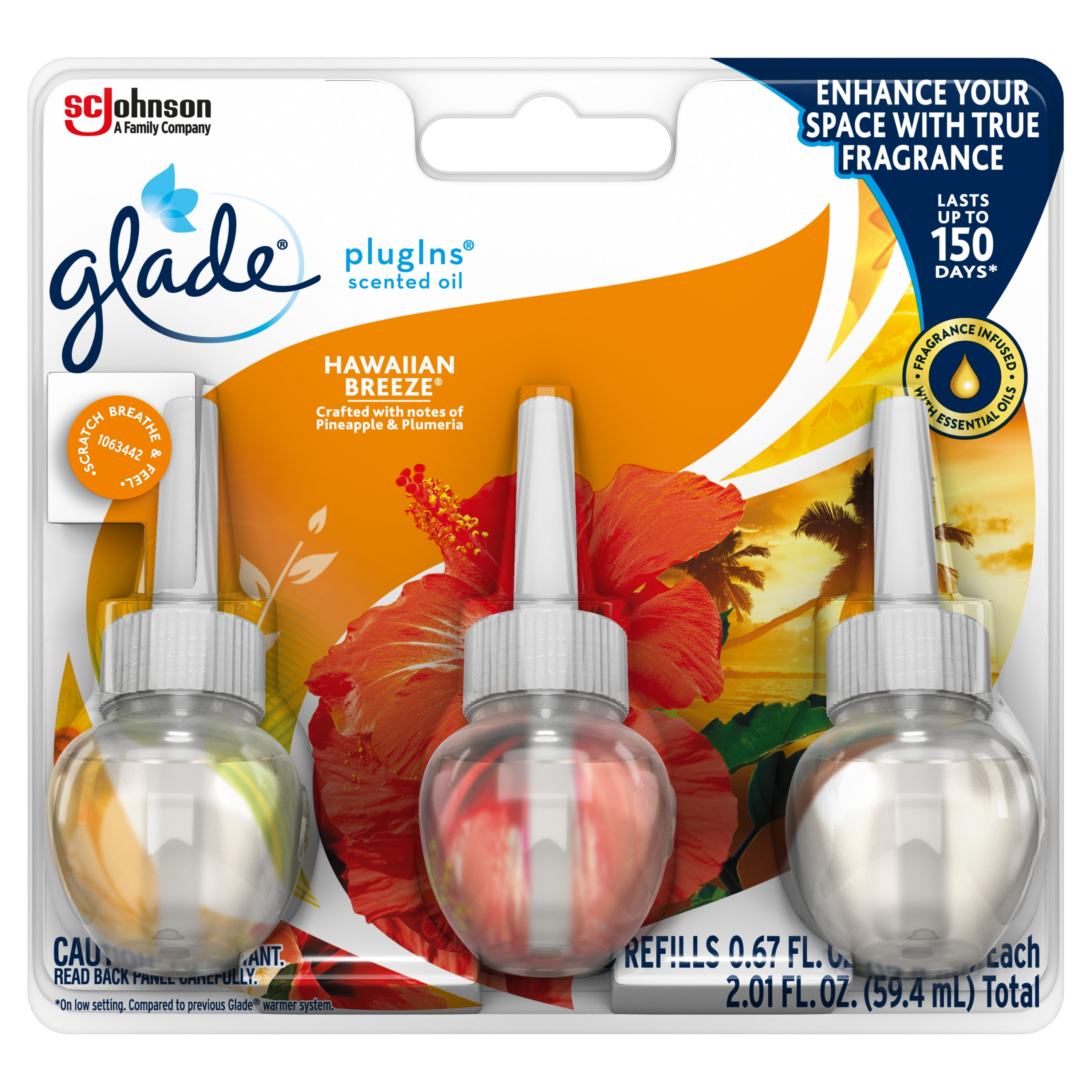 Glade PlugIns Refill 3 CT, Hawaiian Breeze, 2.01 FL. OZ. Total, Scented