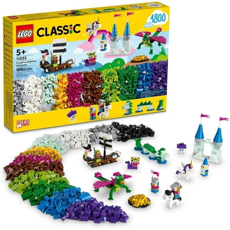 LEGO Classic Creative Fantasy Universe Set 11033, Building Adventure for Imaginative Play with Unicorn Toy, Castle, Dragon and Pirate Ship Builds, Gift Idea for Kids Ages 5 Plus