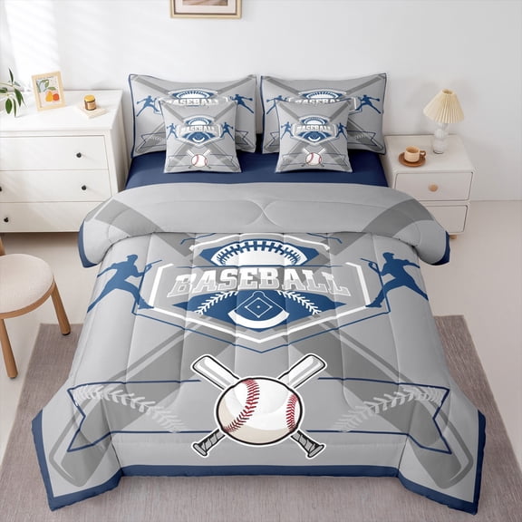 Erosebridal Baseball 7 Piece Bedding Sets Sports Comforter Bed in a Bag Baseball Team Printed Quilt with Sheet Set,for Teen Bedroom Decor,Twin 7Pcs,New York