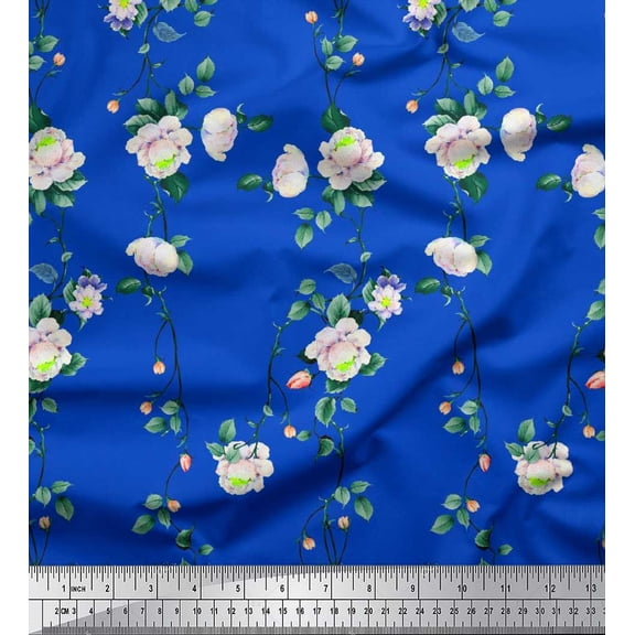 Soimoi Cotton Duck Fabric Leaves & Peony Floral Print Sewing Fabric Yard 42 Inch Wide