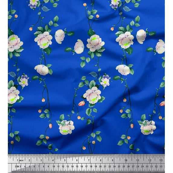Soimoi Poly Georgette Fabric Leaves & Peony Floral Print Fabric by The Yard 42 Inch Wide