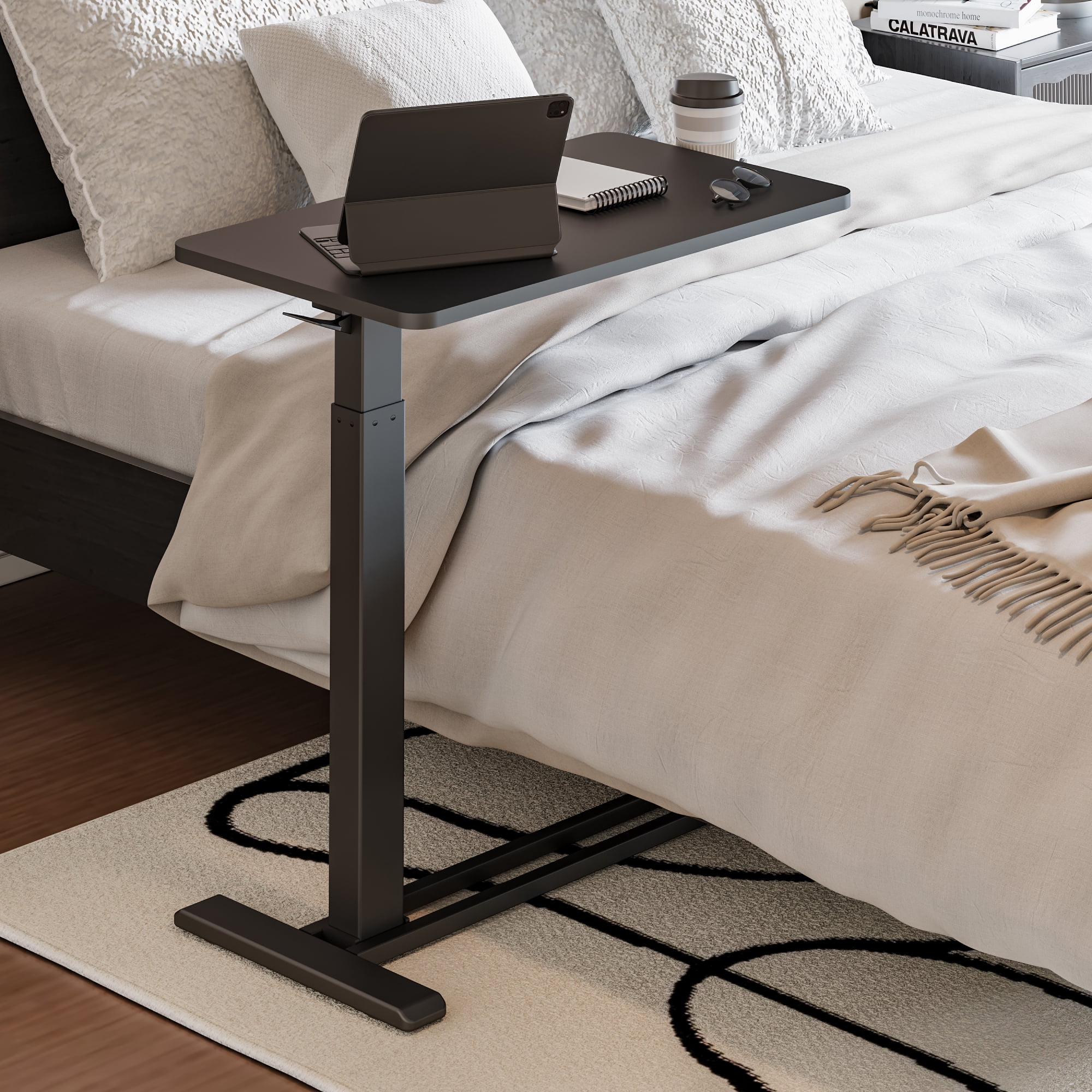 FitStand Mobile Standing Desk with Wheels, Pneumatic Lift, Adjustable Height, Rolling Computer Cart, Compact Sit Stand Workstation for Home Office, Black, 28 x 16 inch