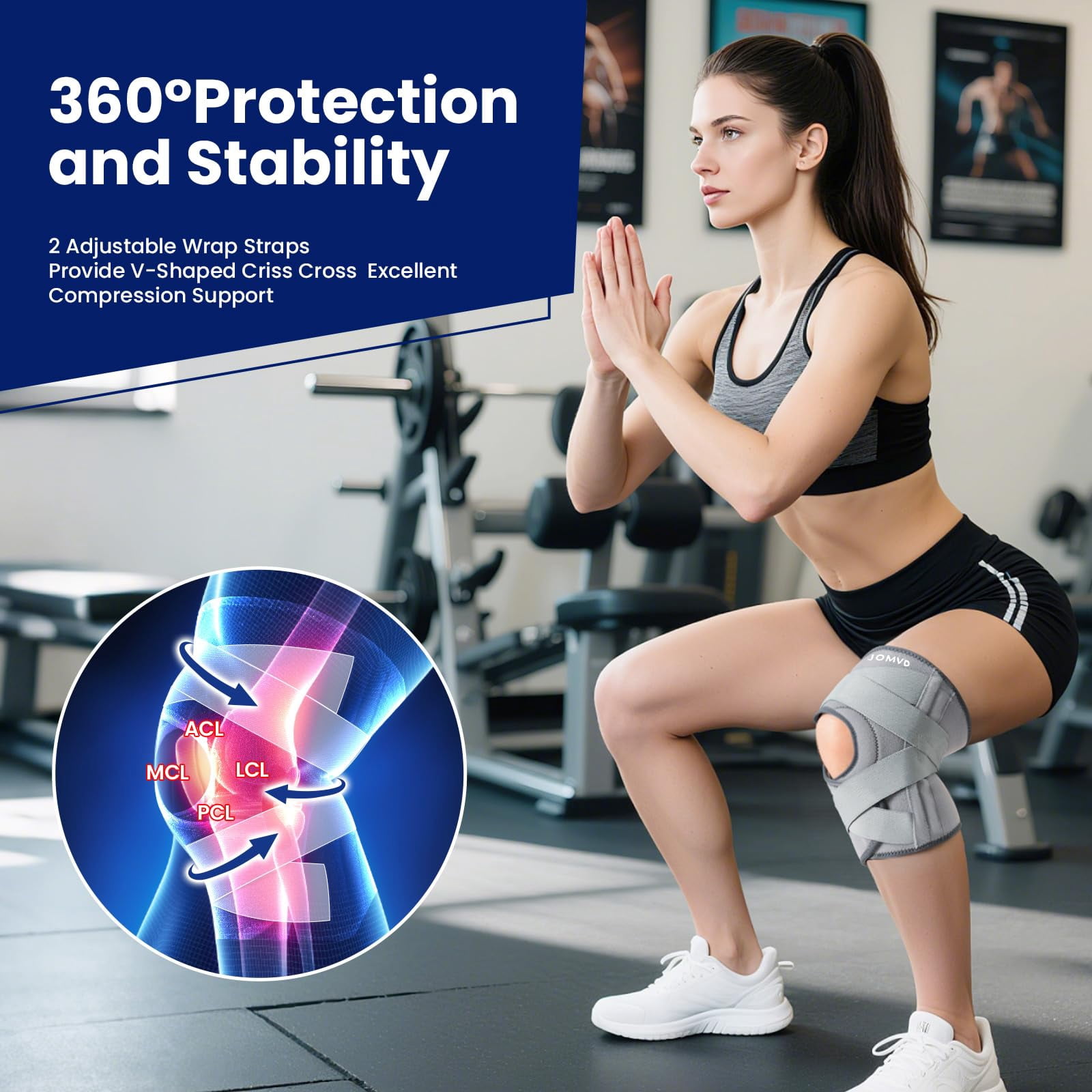 YSLHYKnee Brace for Knee Pain, Meniscus Tear, Adjustable Knee Support with Side Spring Stabilizers for ACL, MCL, Arthritis, Patella Stability, Knee Pain Relief, Injury Recovery, Women and Men, Medium