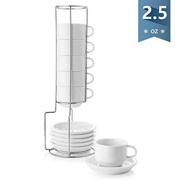 Espresso Cup, Spoon & Saucer Set, Stackable Demitasse Cups with Metal Black