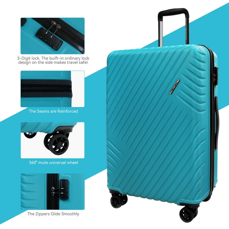 Newcom Hardside Luggage Sets with Spinner Wheel 3 Piece Set 20 24 28 Size Large Blue