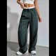 thumbnail image 5 of Pantalones A Rayas para Mujer, de Color Block, Cintura Alta, Pierna , Informales, para Trabajo y Oficina. Verde Oscuro M, 5 of 10