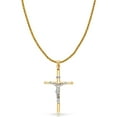 thumbnail image 1 of 14K Two Tone Gold Crucifix Charm Pendant with 1.4mm Round Wheat Chain Necklace - 20", 1 of 4
