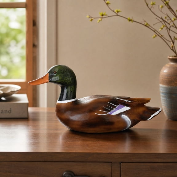 Hand-Painted Smoky Duck Resin Statue, Artisan Crafted Duck Figurine Ornament, Decorative Home Decor for Shelf Tabletop Living Room Office Indoor Display