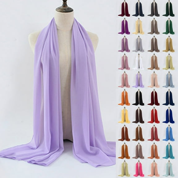 Womens Soft Solid Chiffon Shawl Pearl Detail Head Wrap Muslim Style