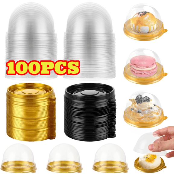 100pcs Mini Cupcake Containers, Plastic Cupcakes Boxes with Dome Lids, Muffin Mooncake Holder, for Cheese Pastry Dessert Mooncake