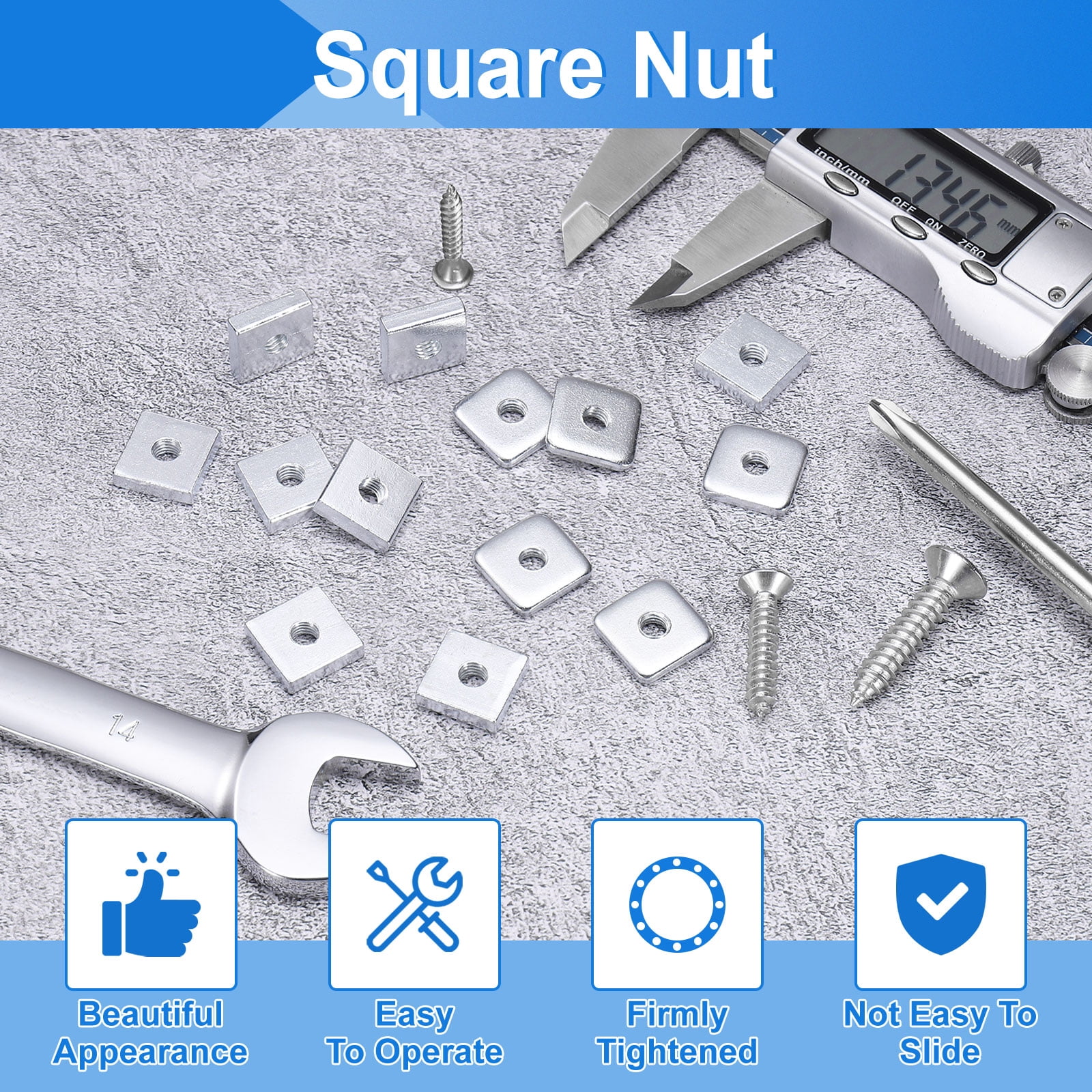 100Pack M5x14mmx4mm Square Nuts, Carbon Steel Zinc Plated Coarse Thread Nuts