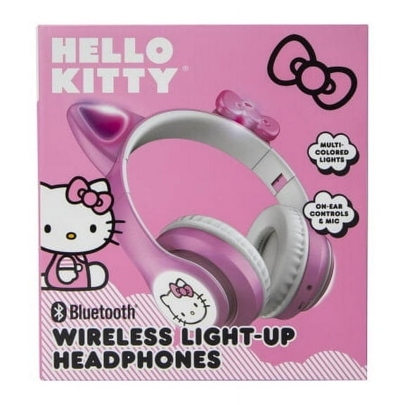 Sanrio Hello Kitty Wireless Light-up Headphones with Built-in Microphone, Pink, 1 Count
