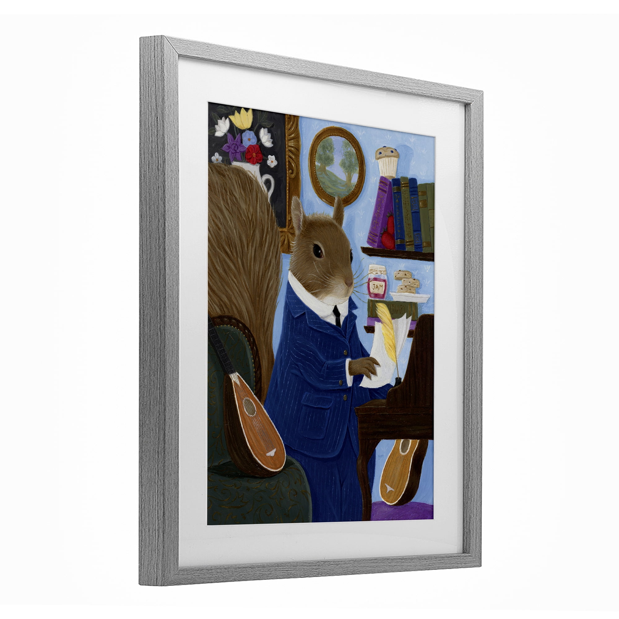 Stupell Industries Gentleman Squirrel Composing Gray Framed Print Under Glass, design by Gina Matarazzo
