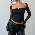 thumbnail image 6 of Women's Floral Lace T Shirt Square Neck Long Sleeve Fitted Y2k Crop Tops, 6 of 9