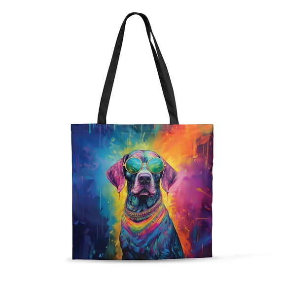 Hippie German Shorthaired Pointer Portrait oil painting Watercolor Tie-dye Vintage All Over Print 3D Canvas Tote Bag GSP Lover Dog Gift Reusable Handbag - 00015