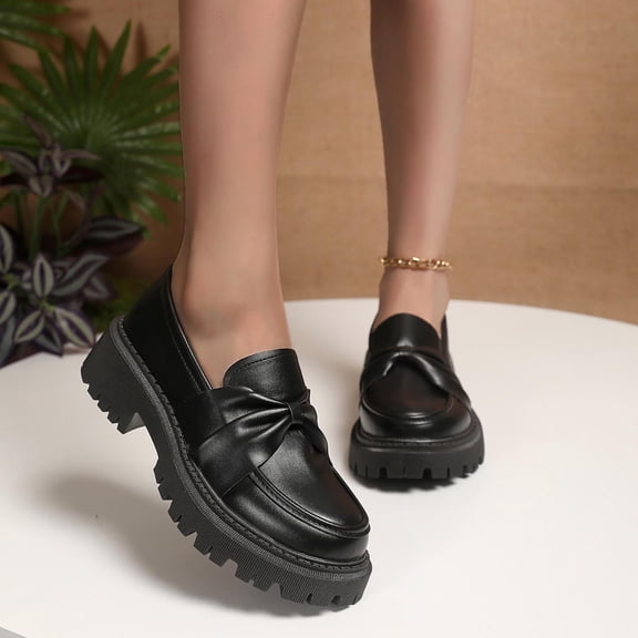 Womens Soft Leather Loafers Fashionable Round Toe Matte Elegant Bow Penny Dress Shoes Non-Slip Slip-on Loafer for Business Work Daily Wear Black A 9.5