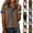 #01 Brown, variant on Trendy Baggy Tops for Women Waffle Knit Polo Shirt Denim Patchwork Short Sleeve Soft Fabric Weekend Outing Blouses,L,#01 Black