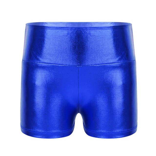 Girls Metallic Shiny High Waist Dance Shorts Costume Clothing Child Athletic For Sports Gym Fitness Workout Child Ballet ClothesXS Gong Bohan LED