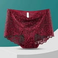 thumbnail image 2 of Odeerbi Solid Color Underwear for Women 2025 Solid Color High Waisted Mesh Breathable And Sexy Lace Hollow Underwear Panties Burgundy, 2 of 3