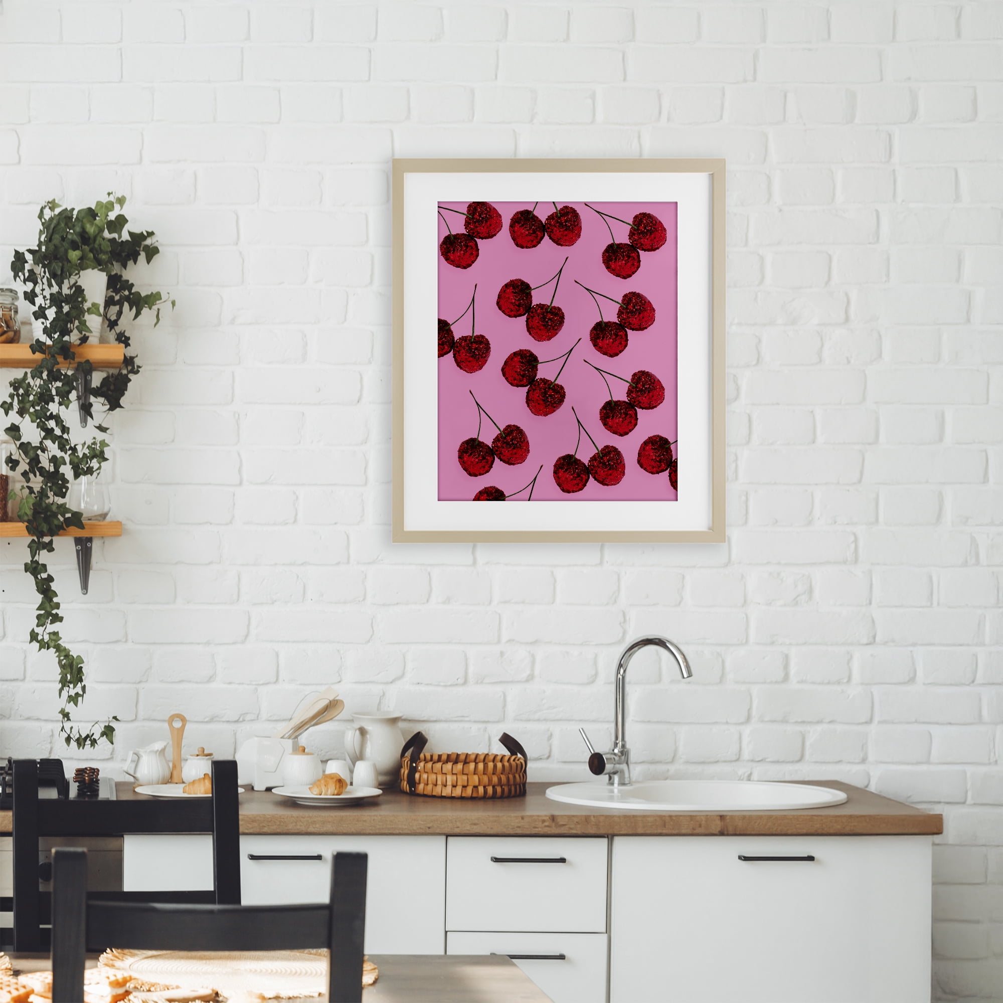 Stupell Industries Glitter Glam Cherries Pattern Birch Framed Print Under Glass, design by LISH Creative