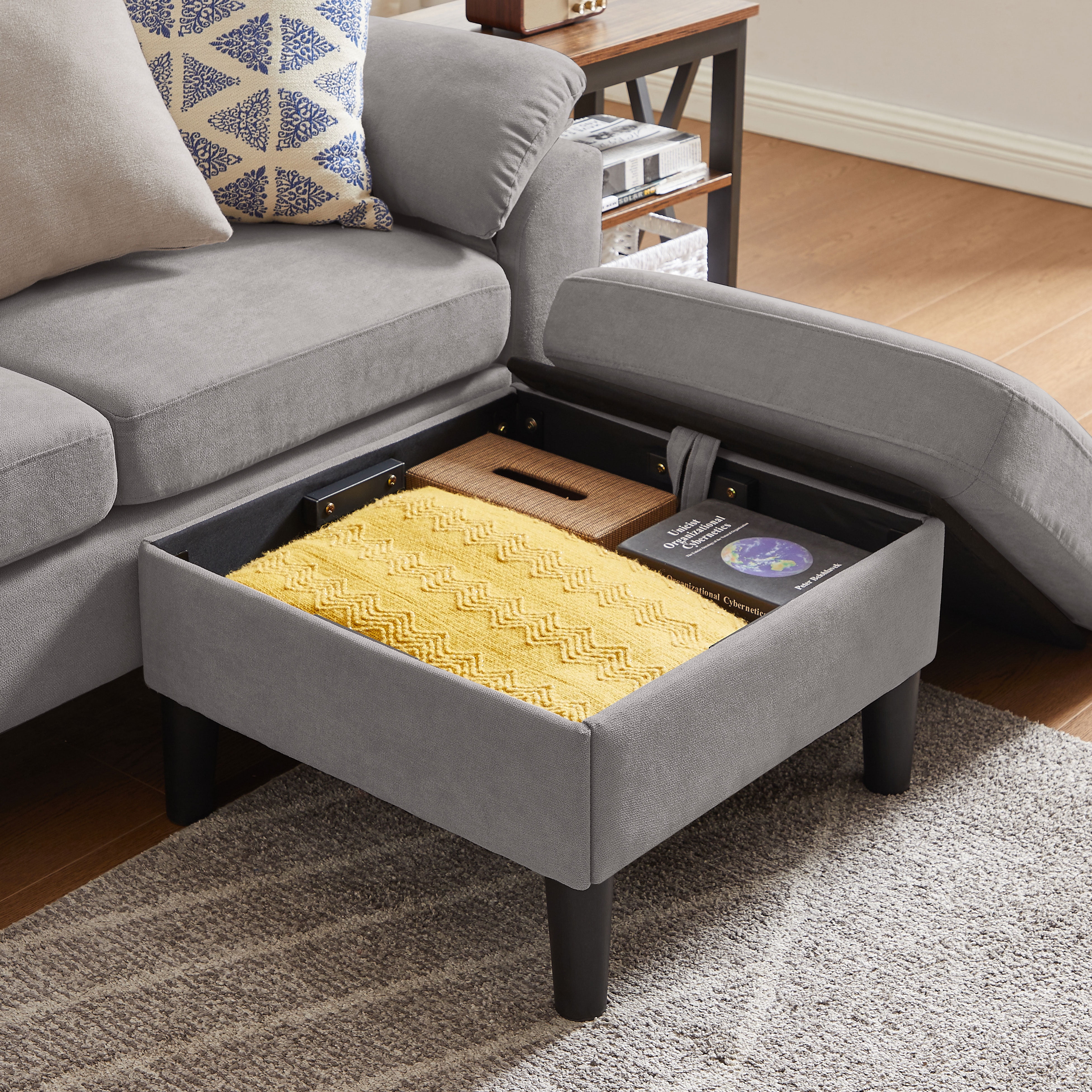 Jarenie 80" Convertible Sectional Sofa, Small L Shaped 3 Seat Couch with Reversible Storage Chaise, Modern Polyester Fabric Sofa Couches for Living Room, Apartment and Small Space, Lightgrey