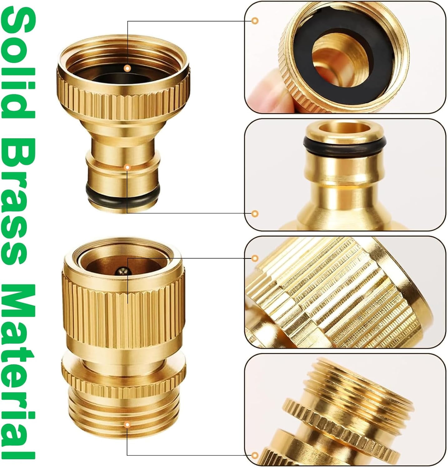 HRTGFD-Garden Hose Quick Connect 3/4" GHT Leak-Proof Solid Brass Hose Connector for RV Sprinklers (2 Pack)