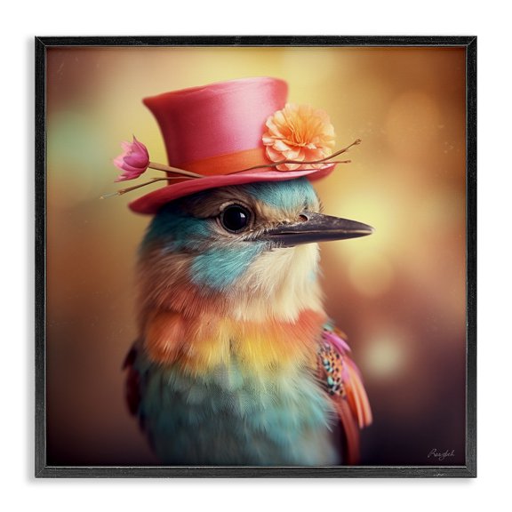 Stupell Industries Art Deco Pastel Bird in Hat Black Framed Giclee Art, 17 x 17, by Roozbeh