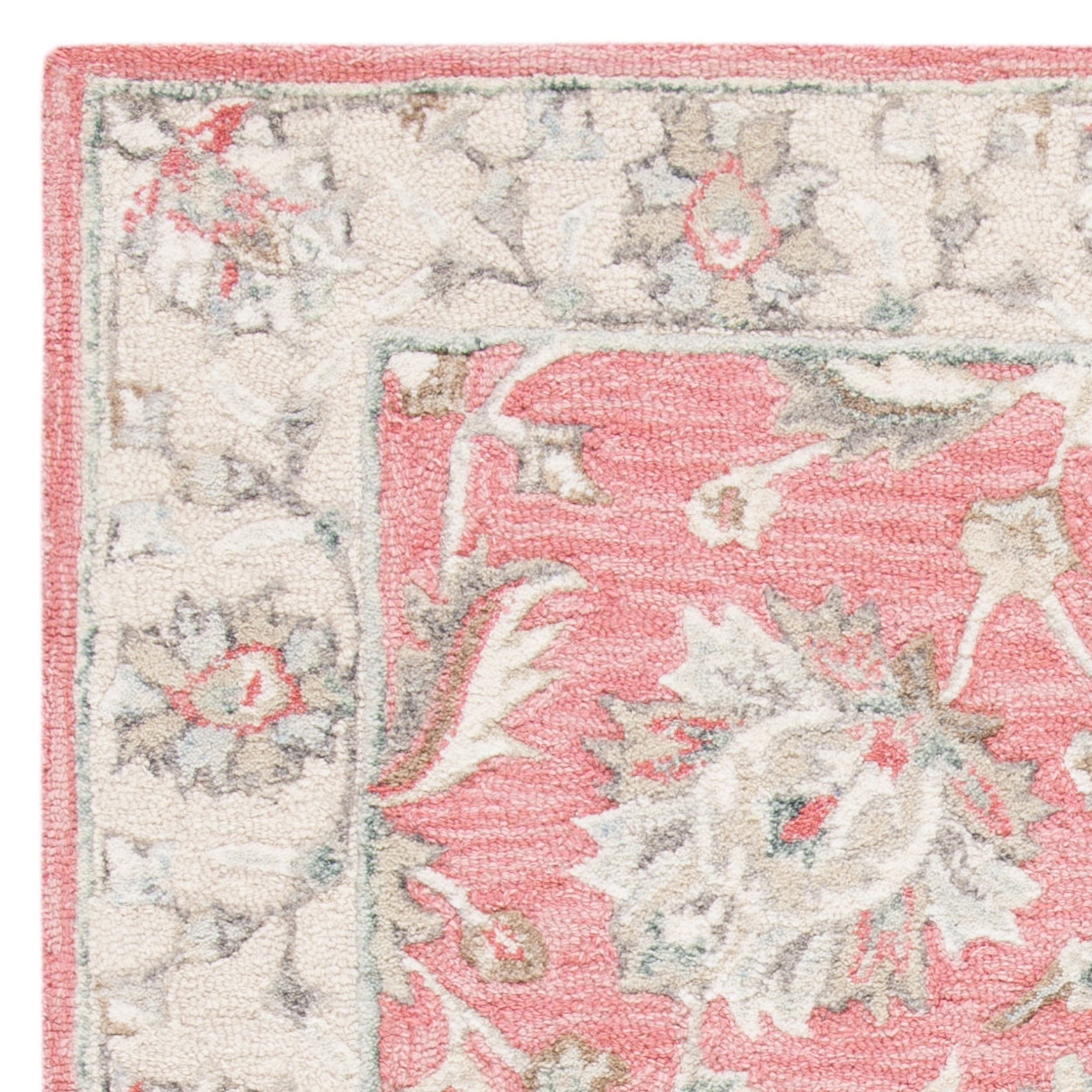 SAFAVIEH Glamour Pierce Floral Bordered Wool Area Rug, Pink/Beige, 5' x 8'