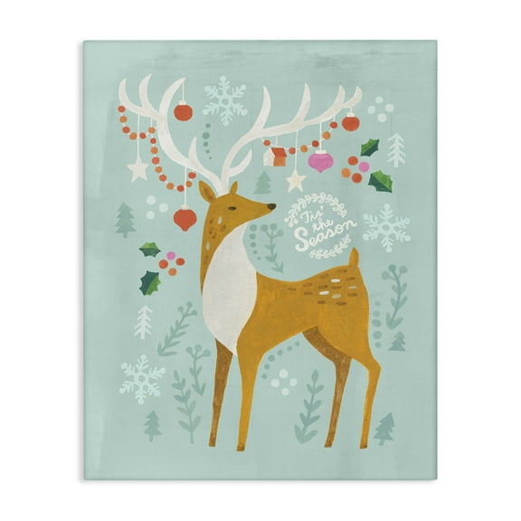 Stupell Industries Tis The Season Reindeer Holiday Painting Gallery Wrapped Canvas Art Prints Wall Art, 16 x 20