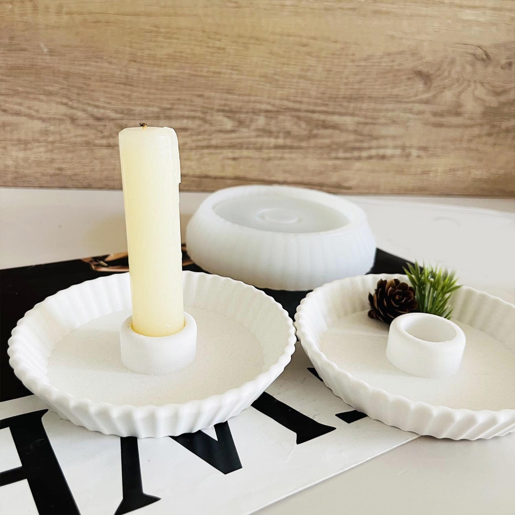 Aurgiarme Candlestick Mold Silicone Candle Holder Mould Striped Plate Shaped Candle Stand Moulds Gypsum Home Ornaments Mould