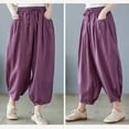 thumbnail image 7 of up to 60% off Gifts Usmixi Elastic Waist Pants for Women Casual Solid Drawstring Loose Baggy Straight Trousers Soft Cotton Linen Pocket Long Pants Purple l, 7 of 7