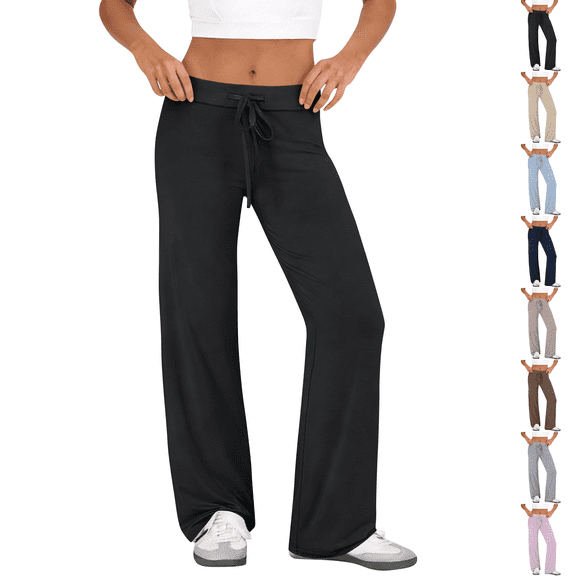 Pajama Pants for Women Soft Wide Leg Pants Flowy Comfy Casual Lounge Yoga Capri Pants 28" 29" Inseam Black S