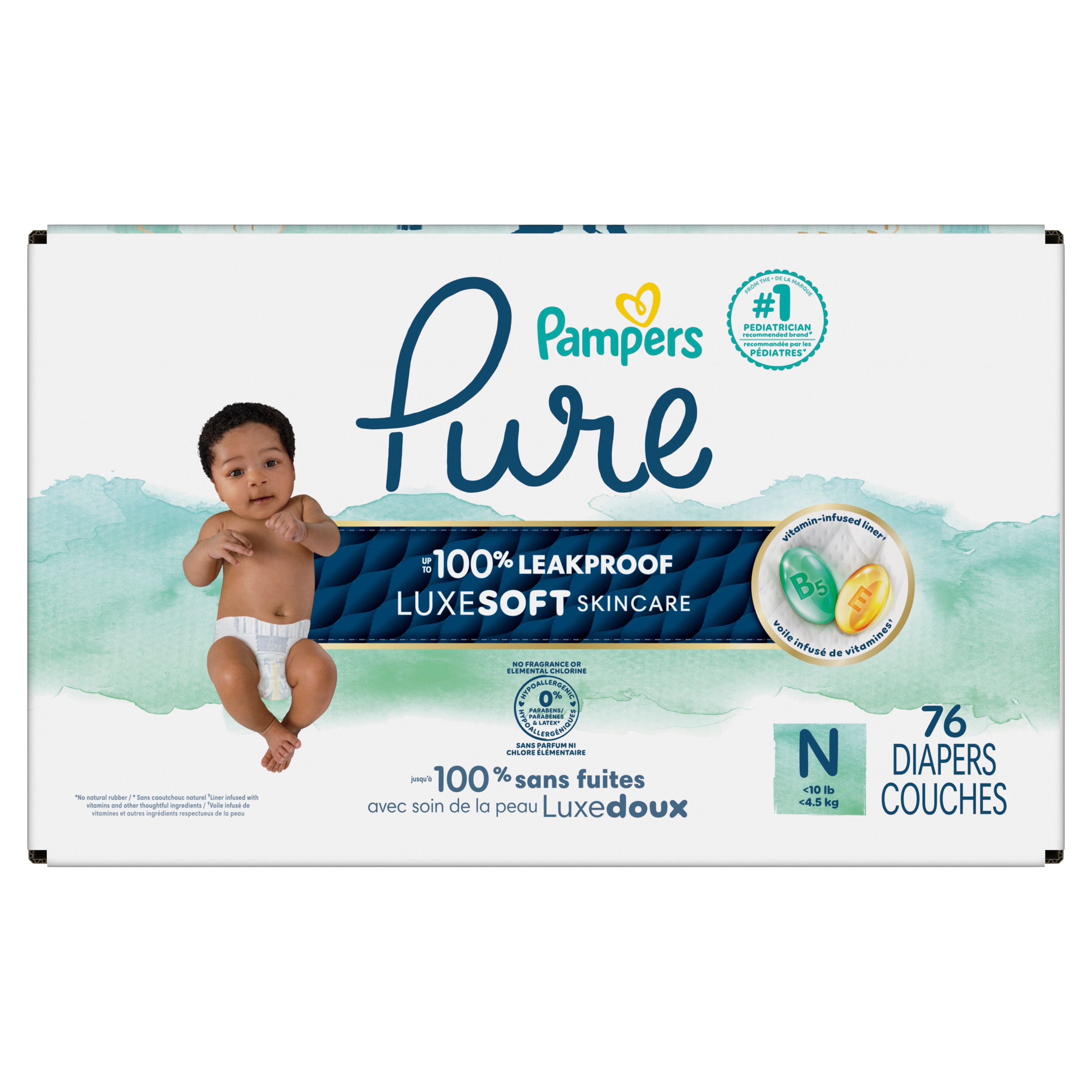 Pampers Pure Baby Diapers, Size 0 (10 lbs ), 76, Up to 100% Leakproof, Premium Hypoallergenic Soft Diapers, 76 Count
