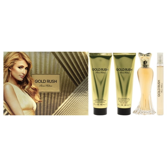 Paris Hilton Gold Rush , 4 Pc Gift Set 3.4oz EDP Spray, 0.34oz EDP Spray, 3oz Body Lotion, 3oz Shower Gel
