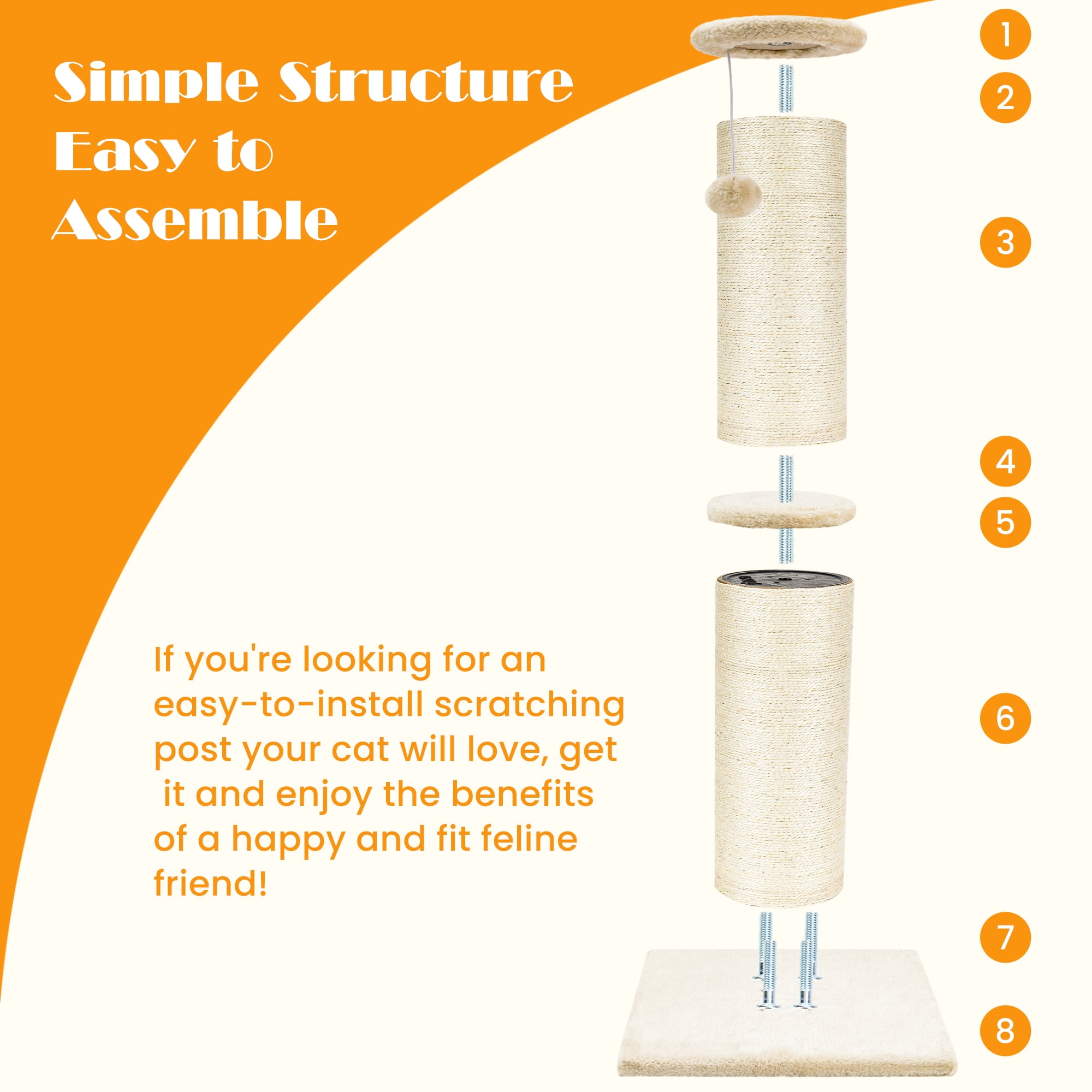 PAWSCRAT Cat Scratching Post 32 Inch High, 5.5 Inch Large Diameter Natural Sisal Cat Scratch Post,Protect Your Furniture, Scratch-Resistant and Durable Tall Cat Scratcher for Indoor Cats, Beige