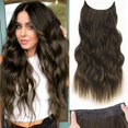 thumbnail image 1 of Invisible Wire Hair Extensions with Transparent Wire Adjustable Size 4 Secure Clips Long Wavy Secret Hairpiece 16 Inch Dark Walnut Brown for Women, 1 of 7