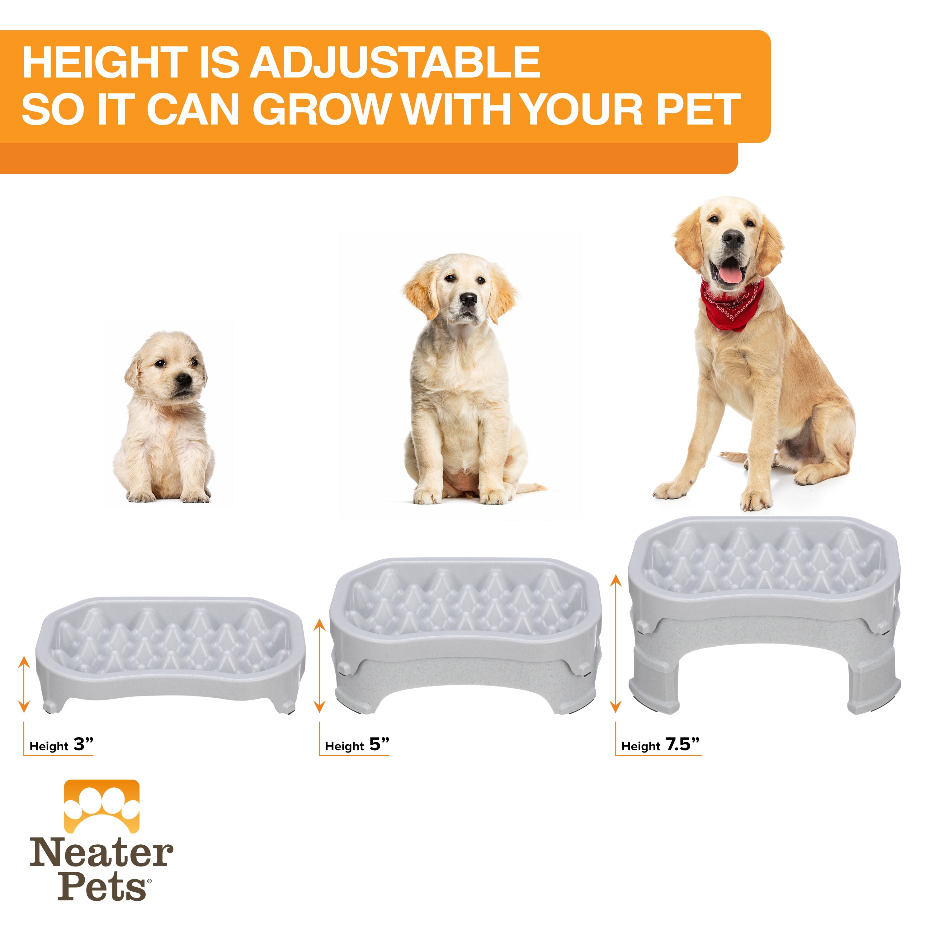 Neater Pet Brands Raised Neater Slow Feeder - Elevated & Adjustable Feeding Height - Improves Digestion, Stops Obesity, and Slows Down Eating, 6 Cups, Vanilla Bean